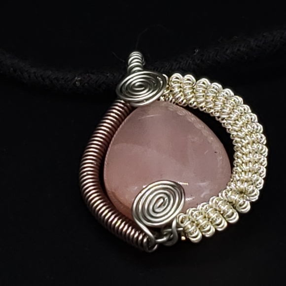 Wire Wrapped Rose Quartz Pendant Necklace - Picture 2 of 9